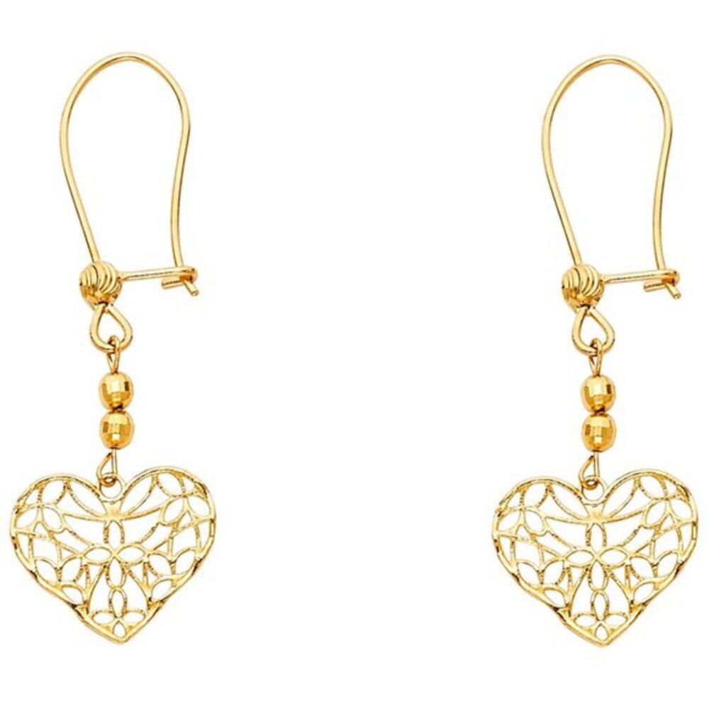 New Solid 14K Yellow Gold Open Heart Earrings